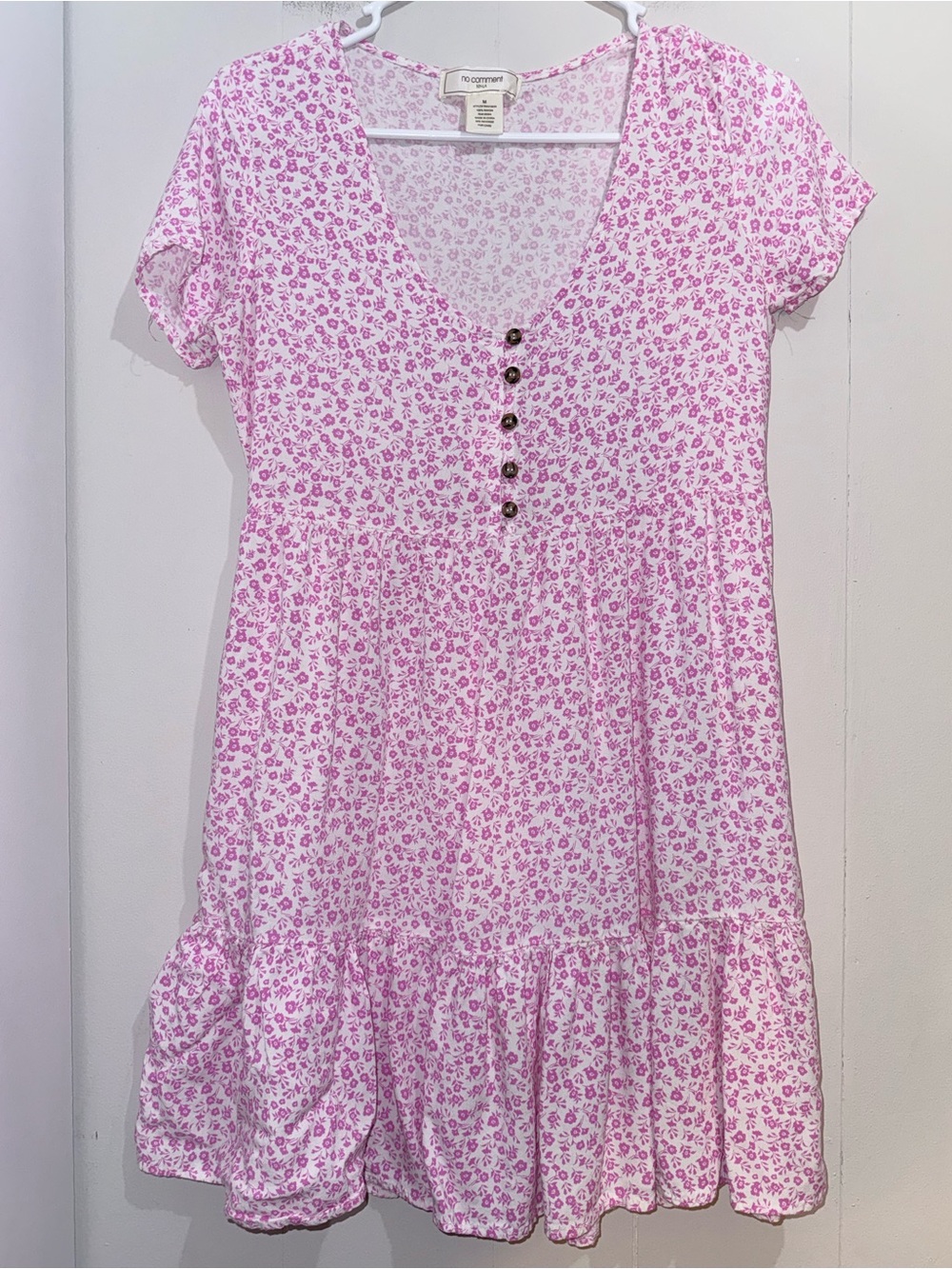 No Comment Pink Floral Babydoll Mini Dress Size M